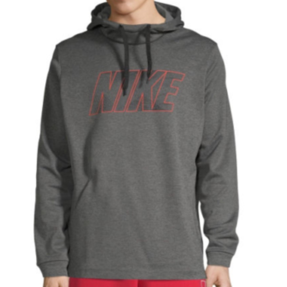 Nike Men's Gray Hoodie with Red Outline Logo